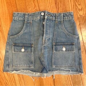 Re/Done Blue Jean Denim Mini Skirt Distressed with Pockets | Size 26